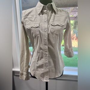 GAP Light beige Western Snap Long Sleeve Button up Shirt small